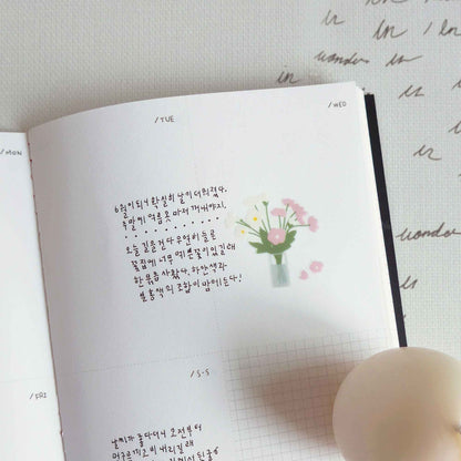 Suatelier Daily Deco Fleur 1124 sticker sheet with illustrated flowers, foliage, and floral arrangements in soft pastel tones