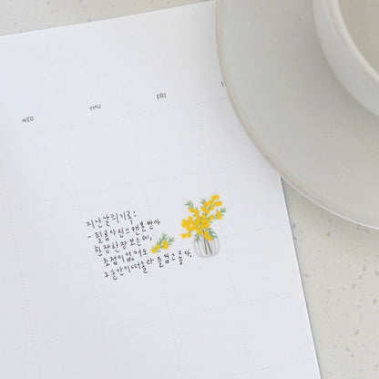 Suatelier Daily Deco Fleur 1124 sticker sheet with illustrated flowers, foliage, and floral arrangements in soft pastel tones