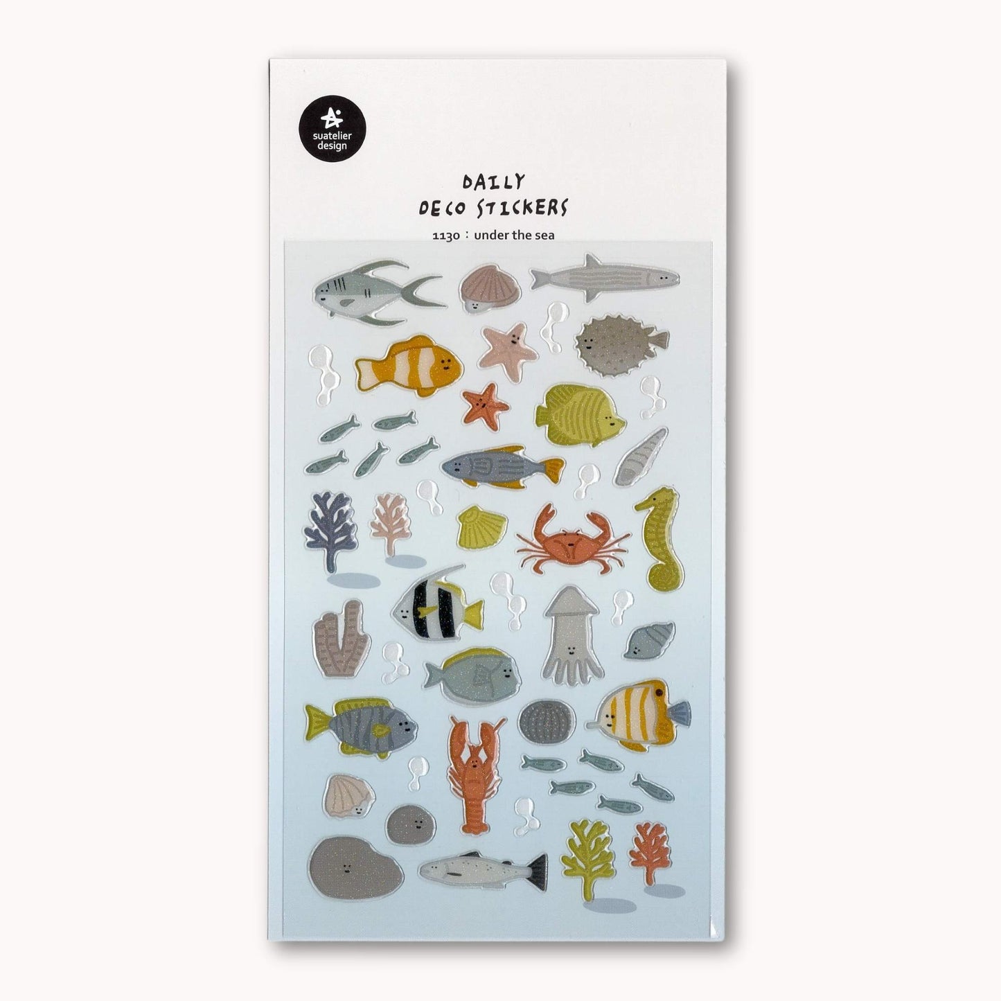 Suatelier Daily Deco Stickers Under the Sea with glossy epoxy fish, starfish, coral, seashells and ocean creatures.