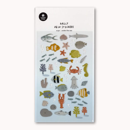 Suatelier Daily Deco Stickers Under the Sea with glossy epoxy fish, starfish, coral, seashells and ocean creatures.