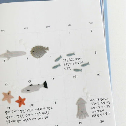 Suatelier Daily Deco Stickers Under the Sea with glossy epoxy fish, starfish, coral, seashells and ocean creatures.
