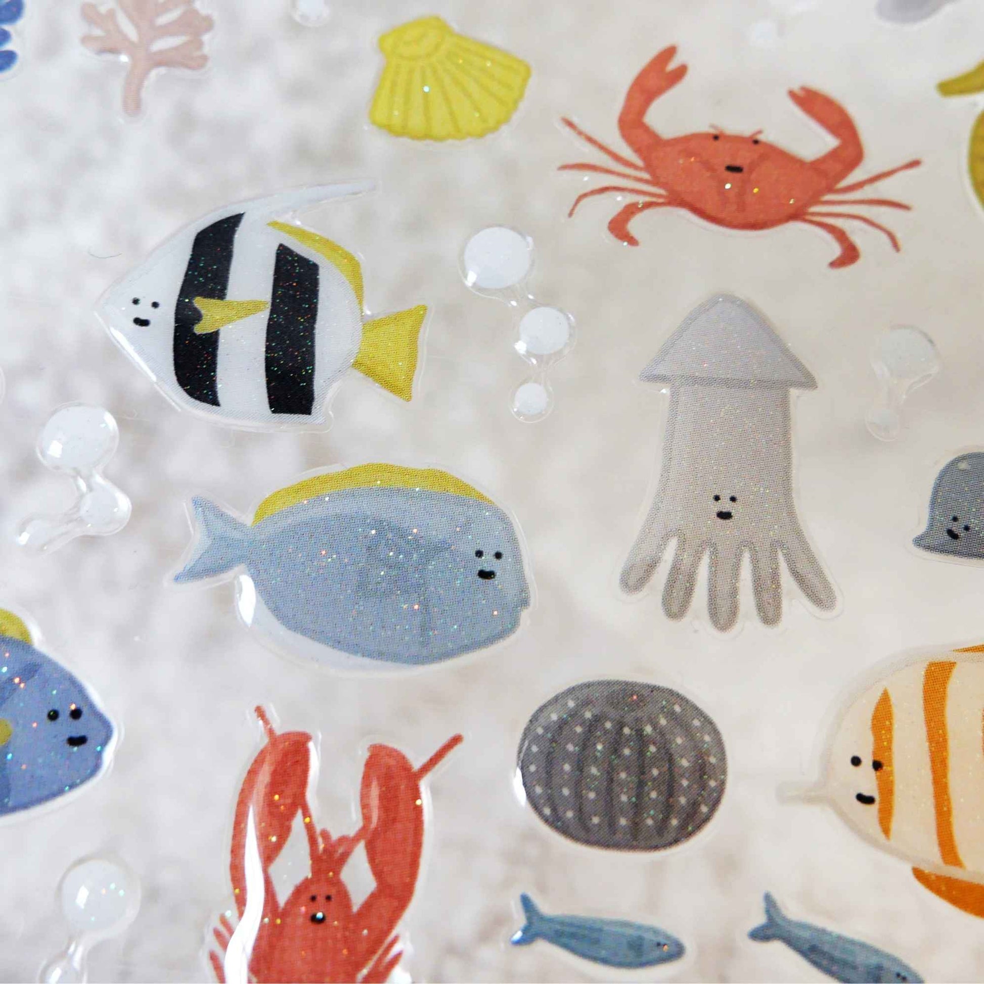 Suatelier Daily Deco Stickers Under the Sea with glossy epoxy fish, starfish, coral, seashells and ocean creatures.