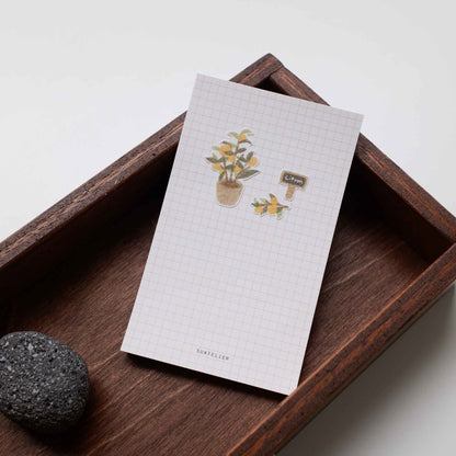 Suatelier Daily Deco 1142 Flower Café sticker sheet with potted plants, flowers, gardening tools, and café-themed illustrations