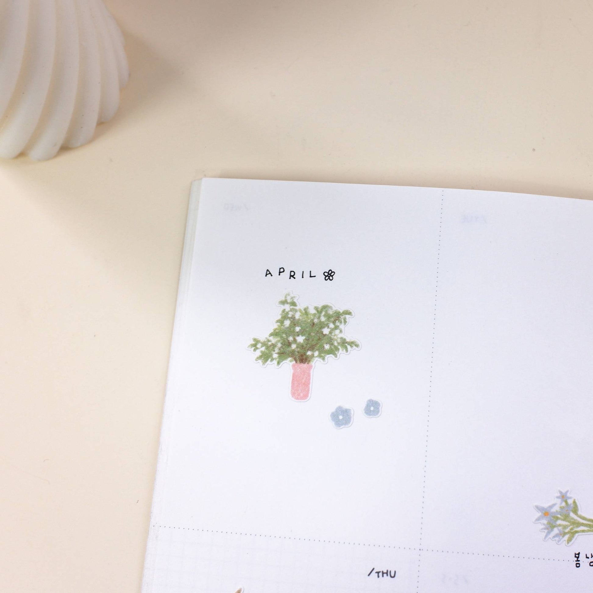 Suatelier Daily Deco 1142 Flower Café sticker sheet with potted plants, flowers, gardening tools, and café-themed illustrations