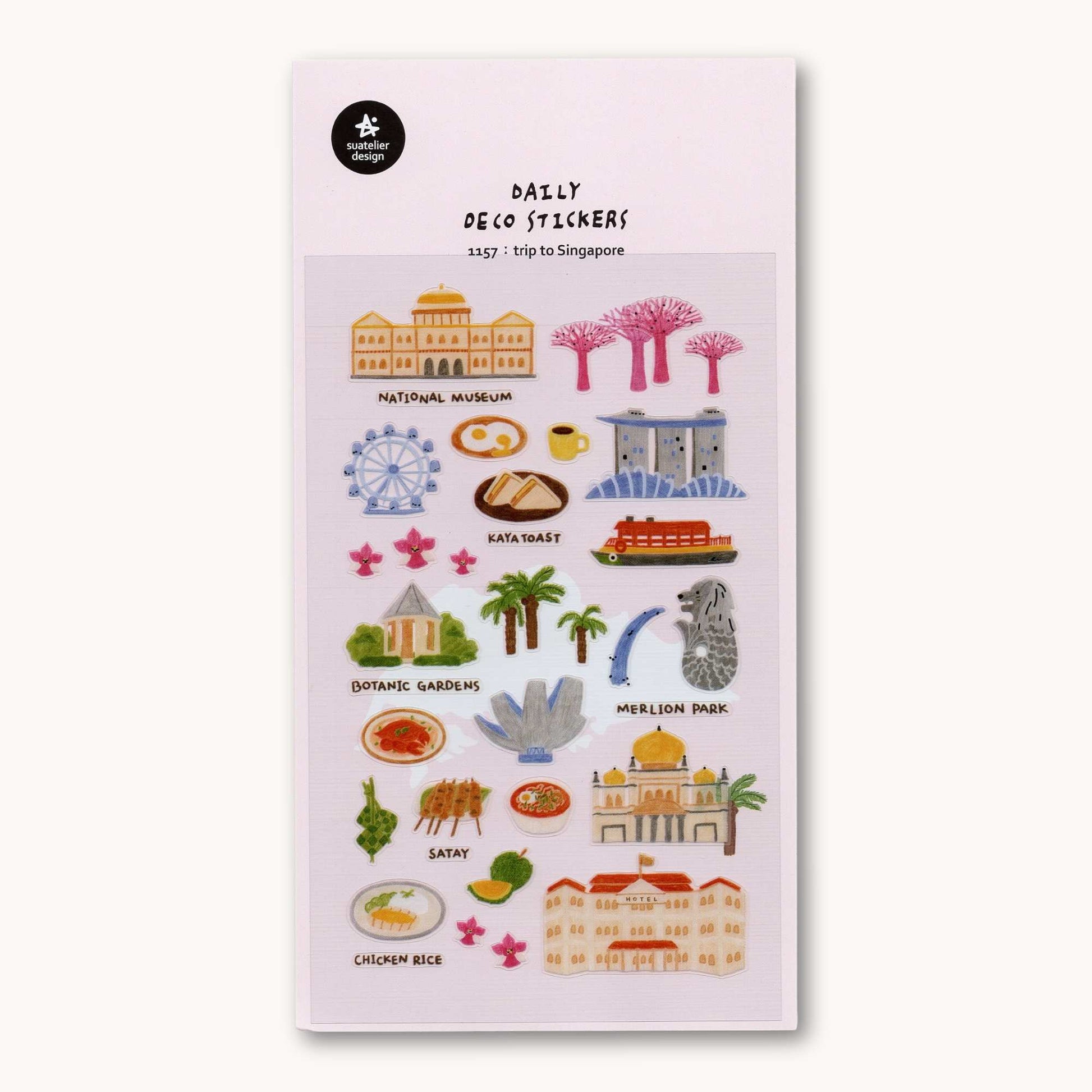 Suatelier Daily Deco Trip to Singapore stickers with Merlion Marina Bay Sands and travel icons
