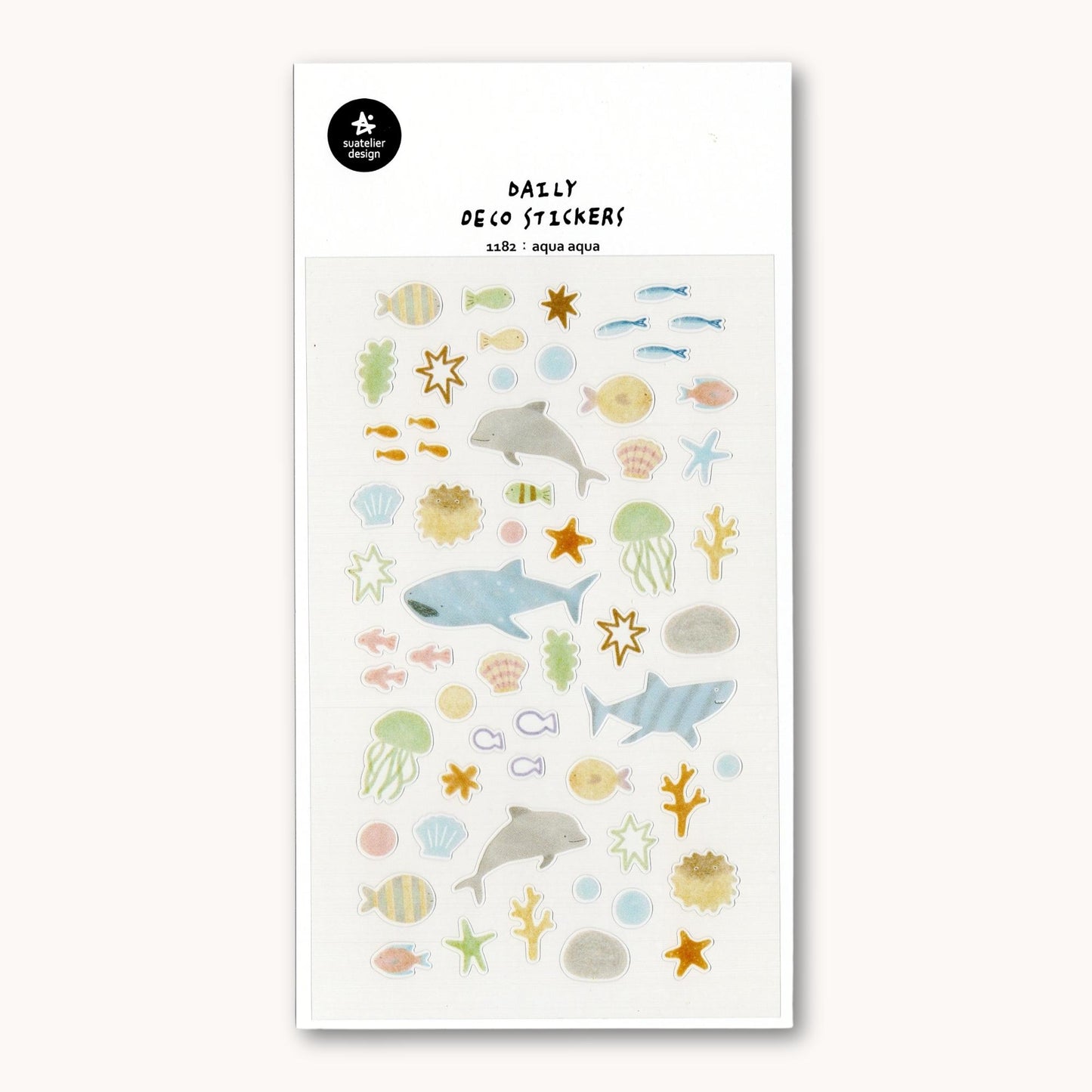 Suatelier Daily Deco Stickers Ocean Life with dolphins, sharks, tropical fish, jellyfish, coral and seashells.