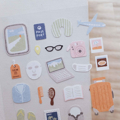 Suatelier Daily Deco Happy Journey travel themed stickers with suitcase plane passport and holiday icons