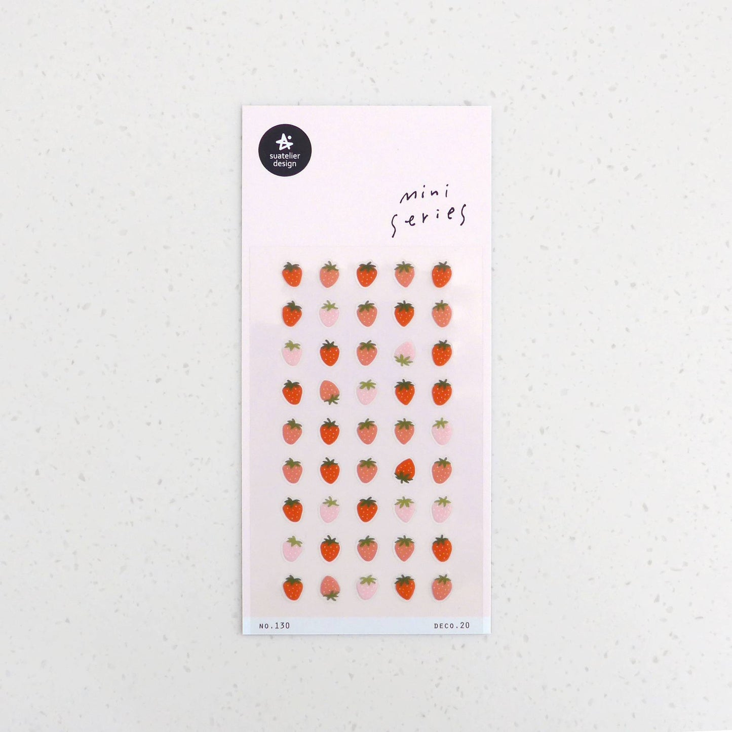 Suatelier Deco.20 strawberry mini sticker sheet with small red and pink strawberries in a clean, minimal style