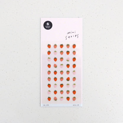 Suatelier Deco.20 strawberry mini sticker sheet with small red and pink strawberries in a clean, minimal style