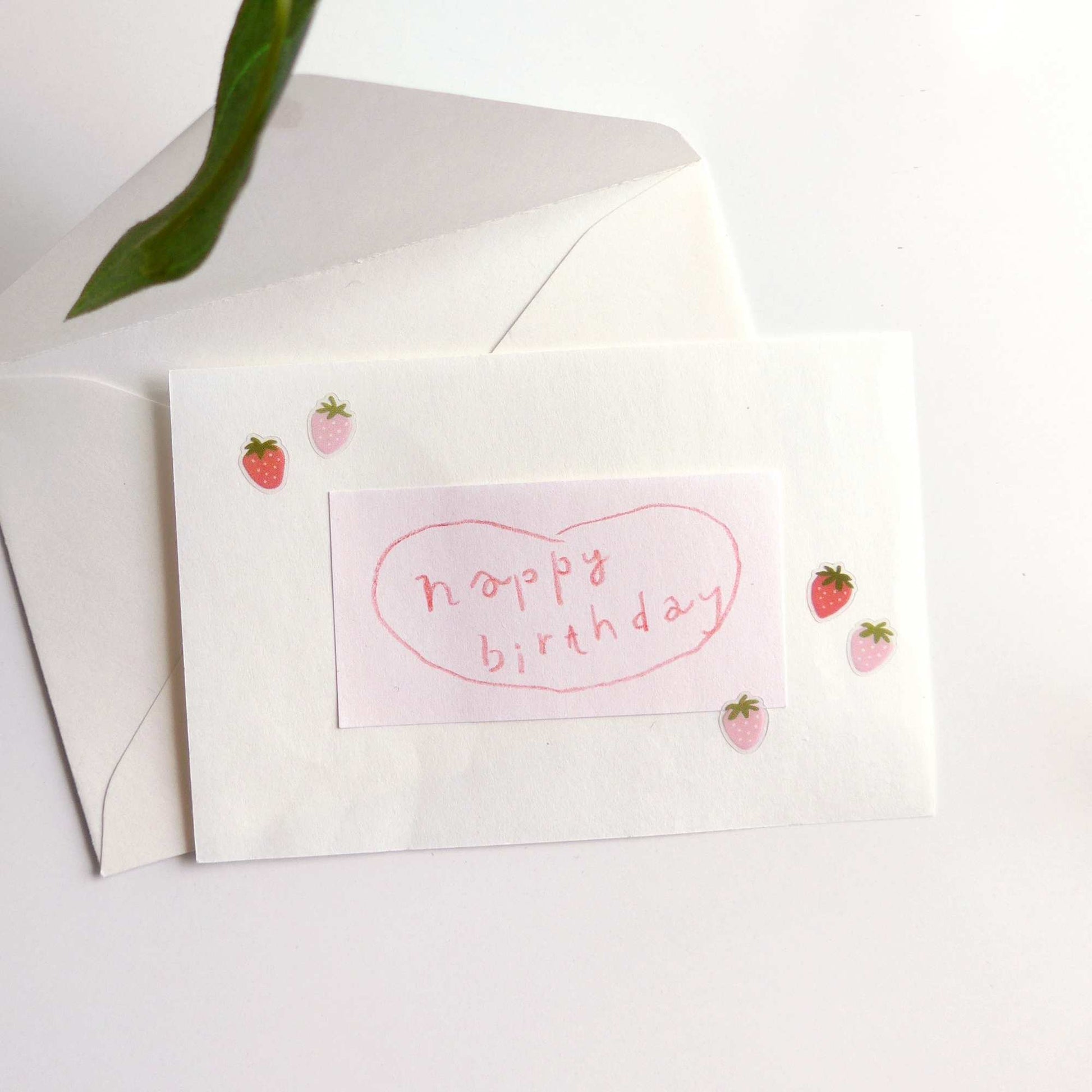 Suatelier Deco.20 strawberry mini sticker sheet with small red and pink strawberries in a clean, minimal style