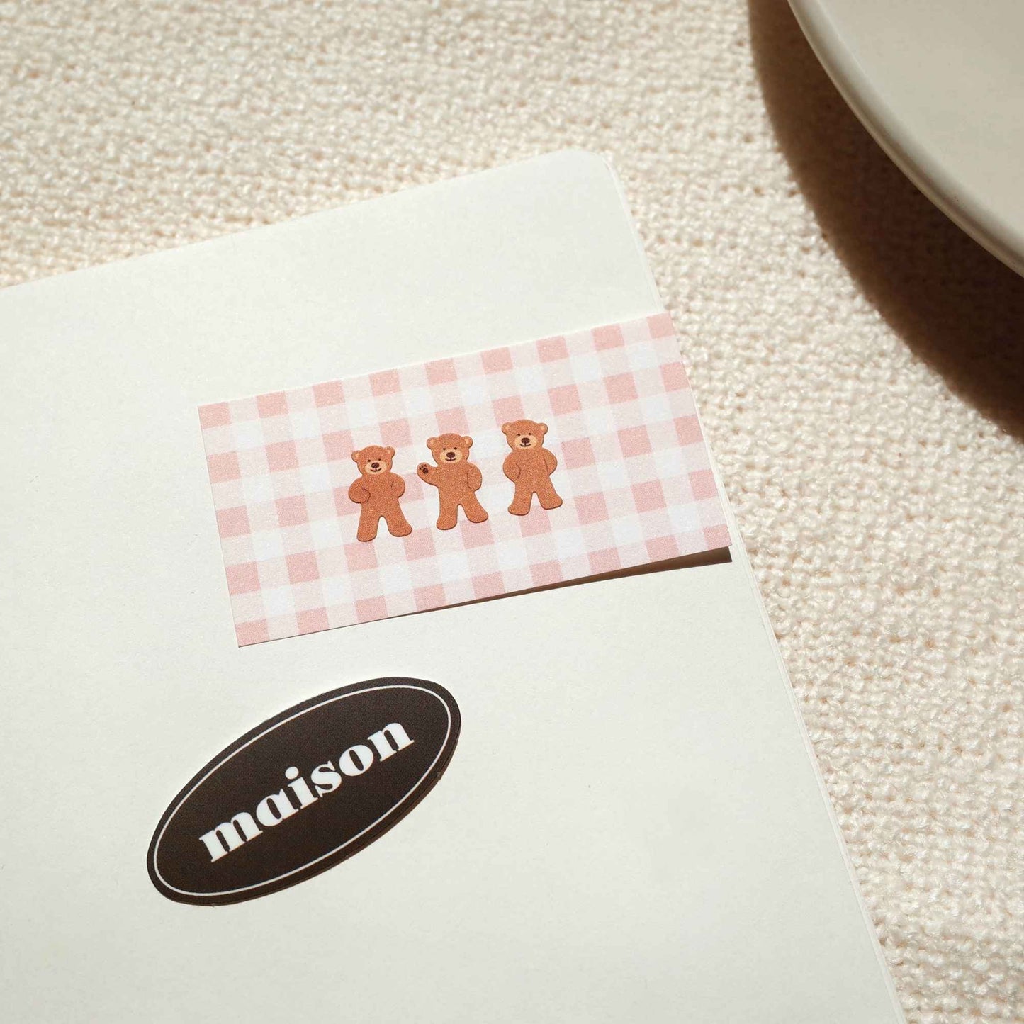 Suatelier Deco.04 teddy bear mini sticker sheet with small bears and heart icons in warm tones