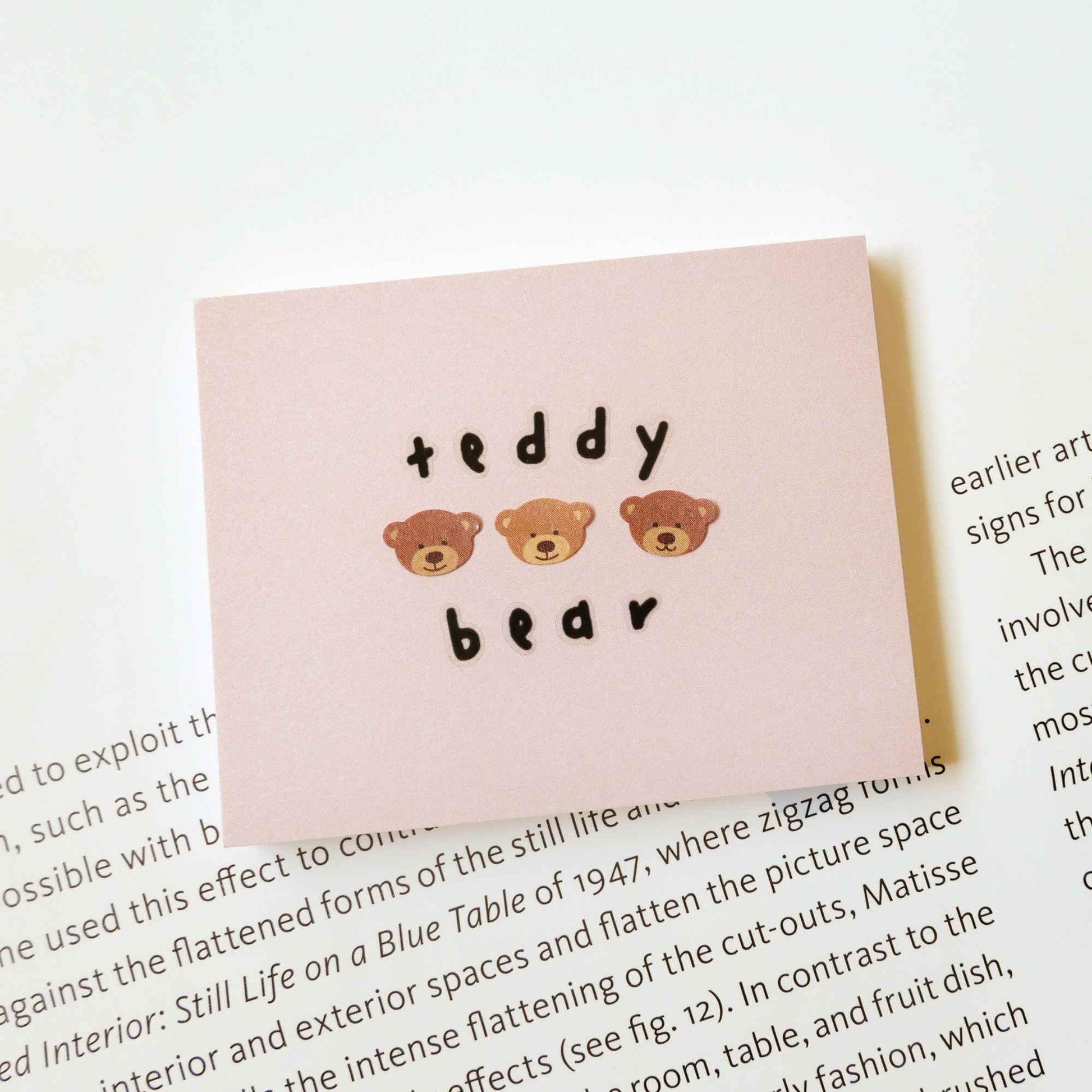 Suatelier Deco.04 teddy bear mini sticker sheet with small bears and heart icons in warm tones
