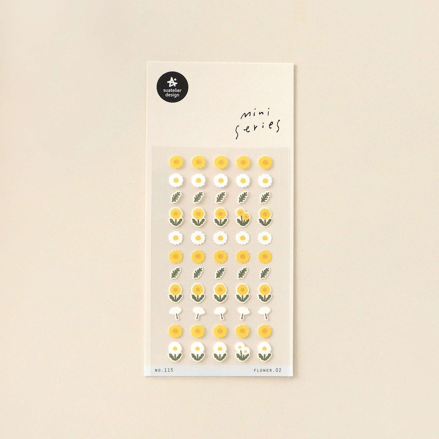 Suatelier Flower.02 daisy mini sticker sheet with soft yellow floral illustrations in a minimal style