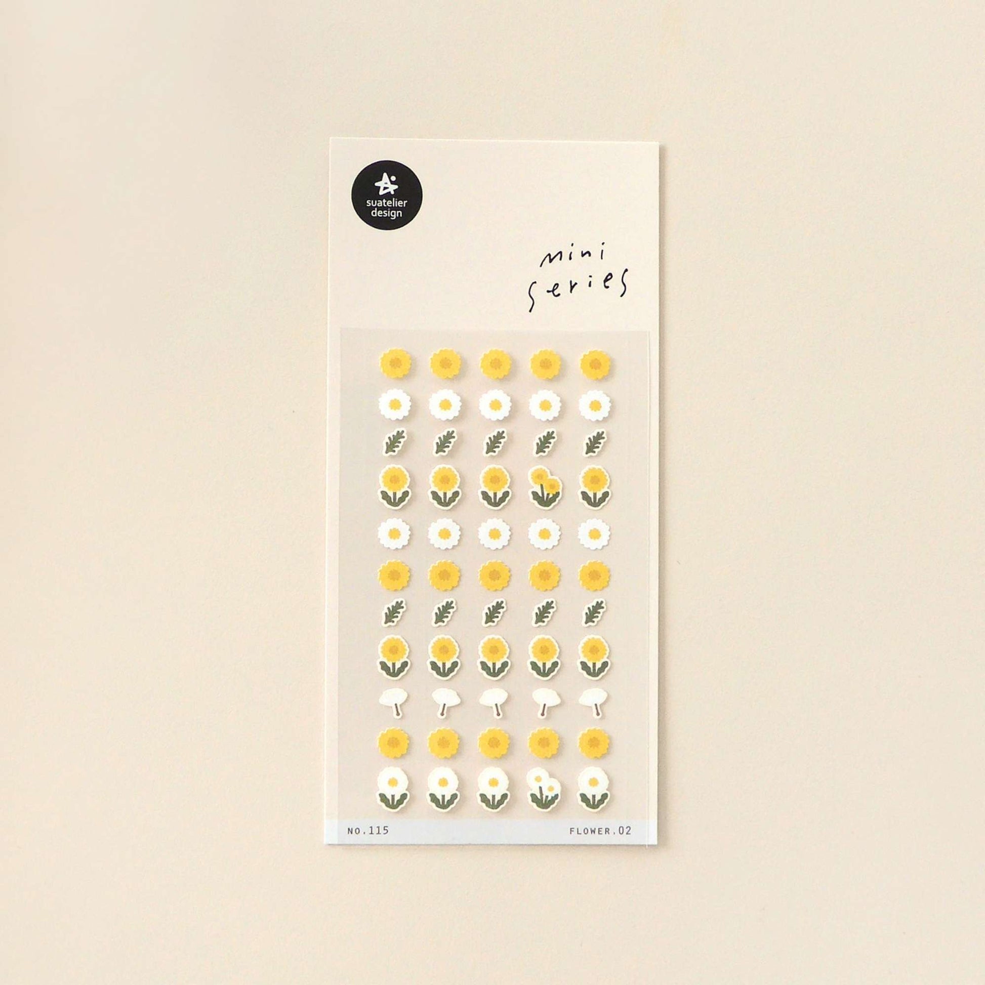 Suatelier Flower.02 daisy mini sticker sheet with soft yellow floral illustrations in a minimal style