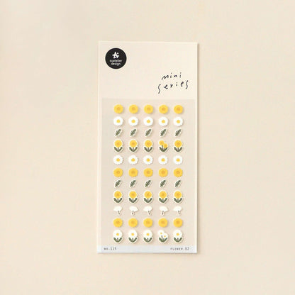 Suatelier Flower.02 daisy mini sticker sheet with soft yellow floral illustrations in a minimal style