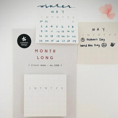 Suatelier Sticky Memo pads with monthly grid and days of the week, perfect for habit tracking and planning
