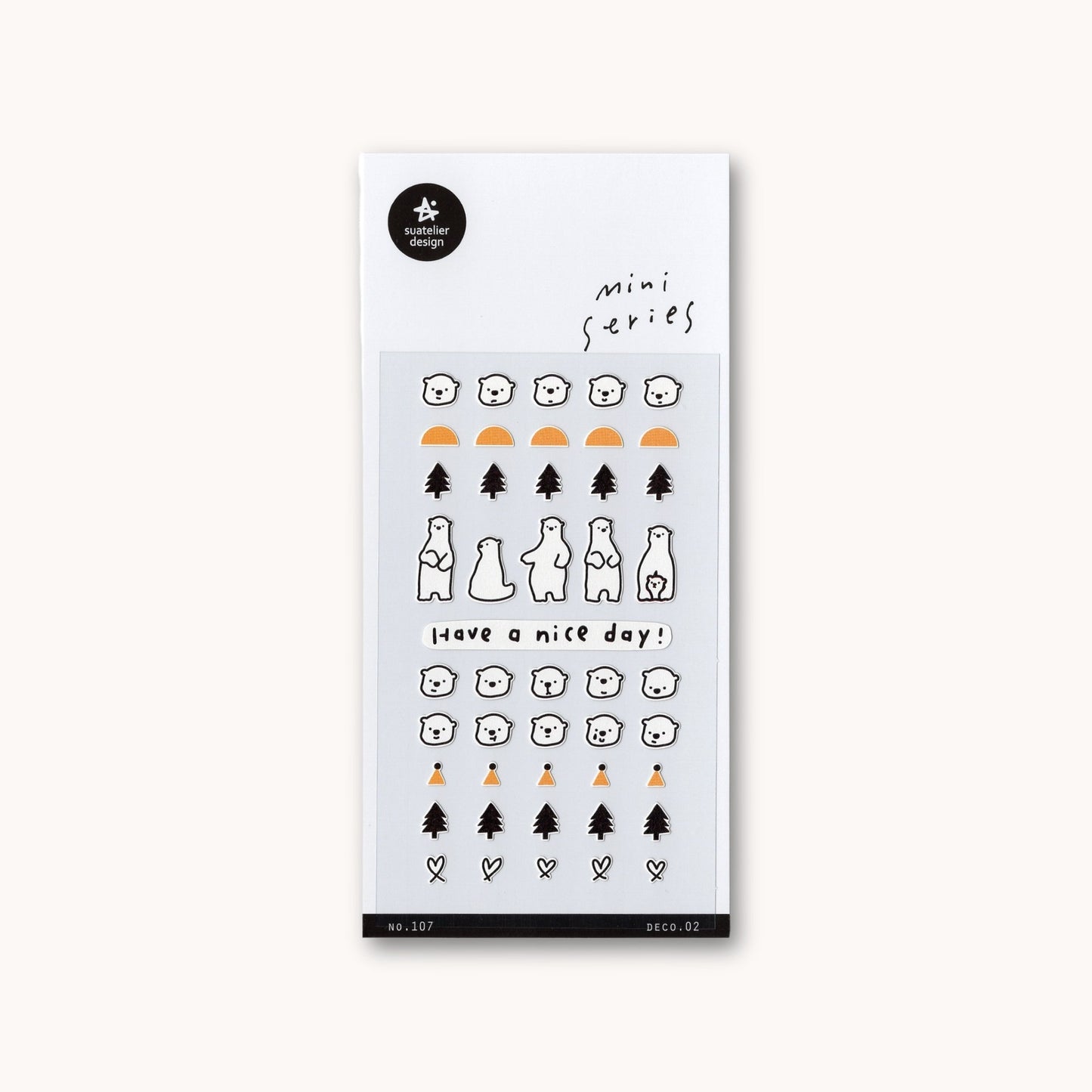 Suatelier Mini Series Deco.02 sticker sheet with small polar bear faces and minimal nature icons for planners and journaling
