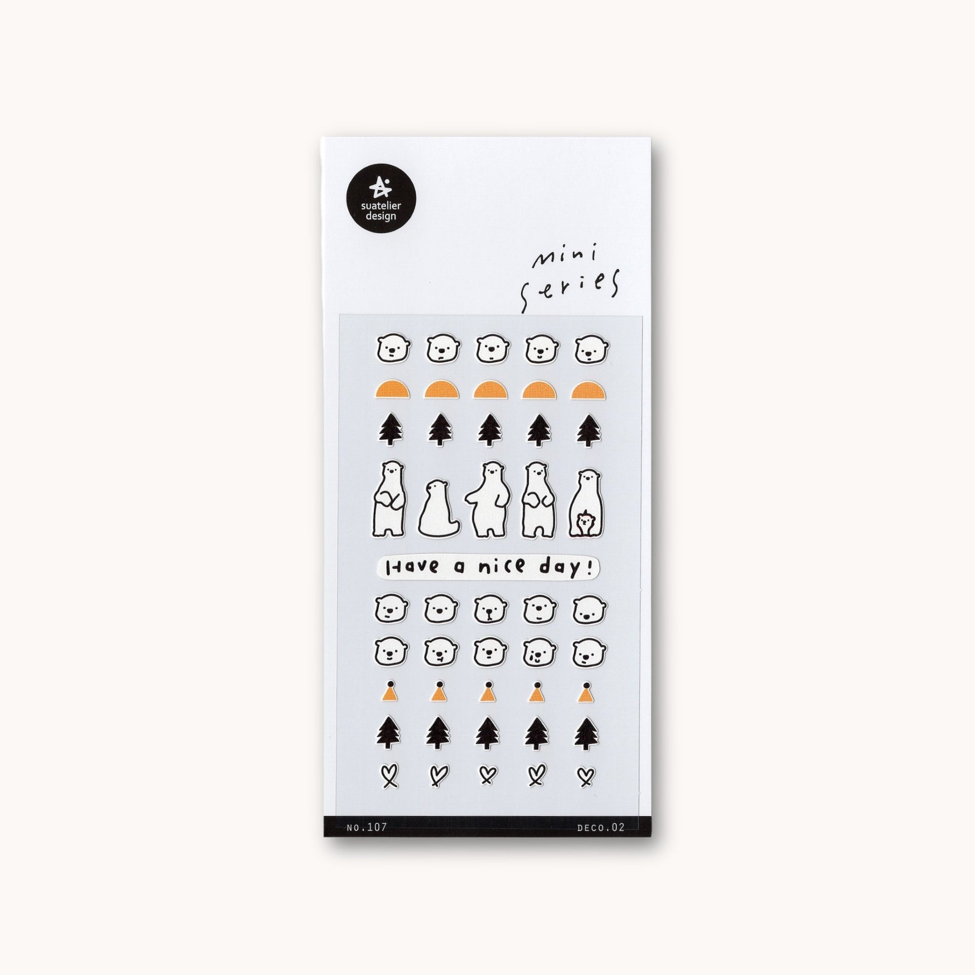 Suatelier Mini Series Deco.02 sticker sheet with small polar bear faces and minimal nature icons for planners and journaling
