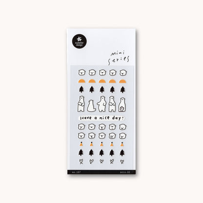 Suatelier Mini Series Deco.02 sticker sheet with small polar bear faces and minimal nature icons for planners and journaling