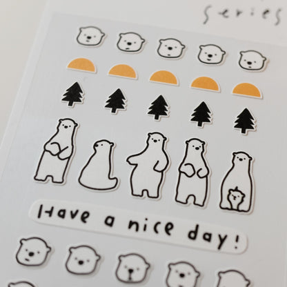 Suatelier Mini Series Deco.02 sticker sheet with small polar bear faces and minimal nature icons for planners and journaling