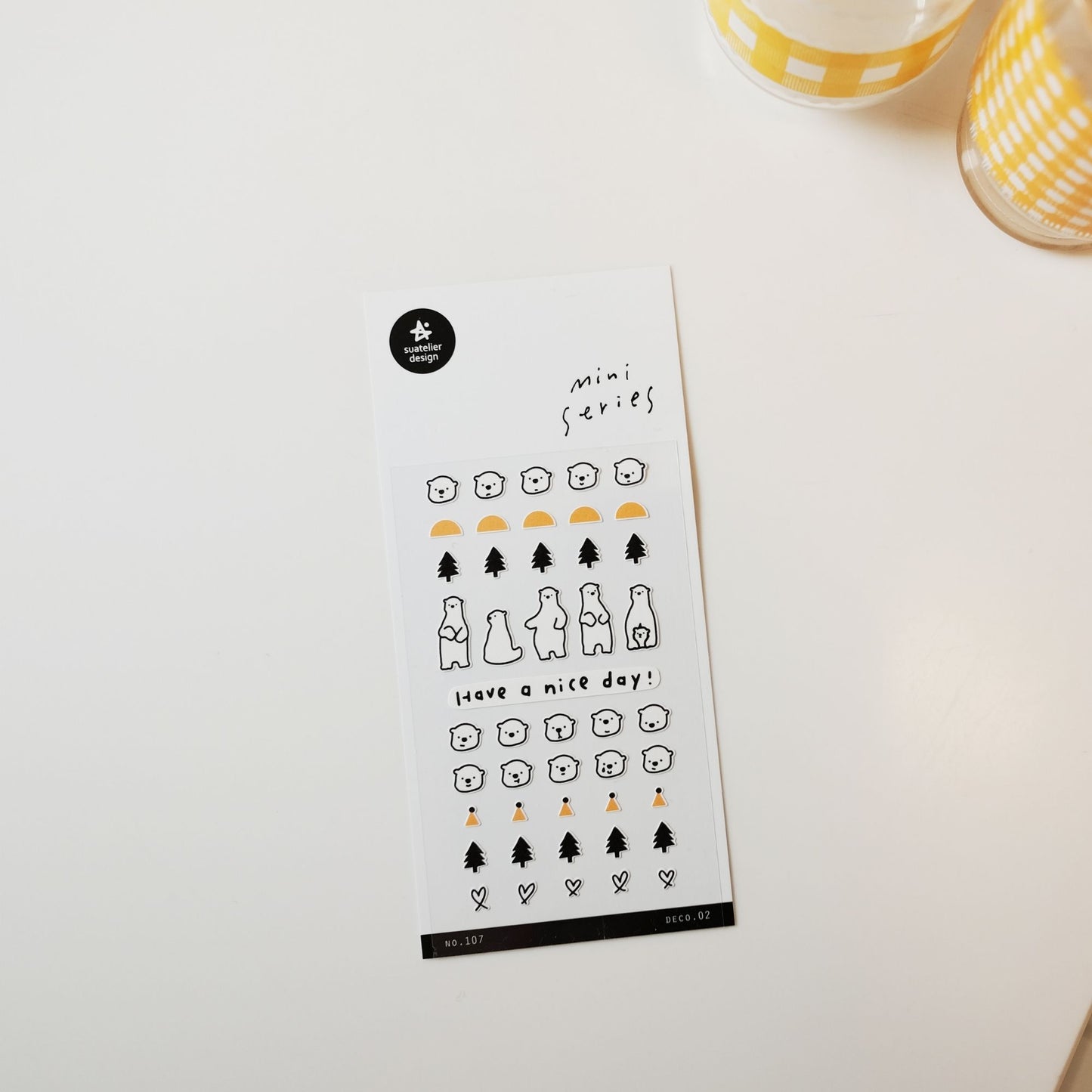 Suatelier Mini Series Deco.02 sticker sheet with small polar bear faces and minimal nature icons for planners and journaling