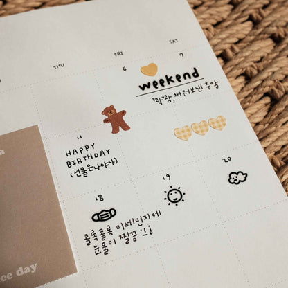 Suatelier Mini Series weather icon sticker sheet with sun, rain, clouds and storm icons for planners and journaling