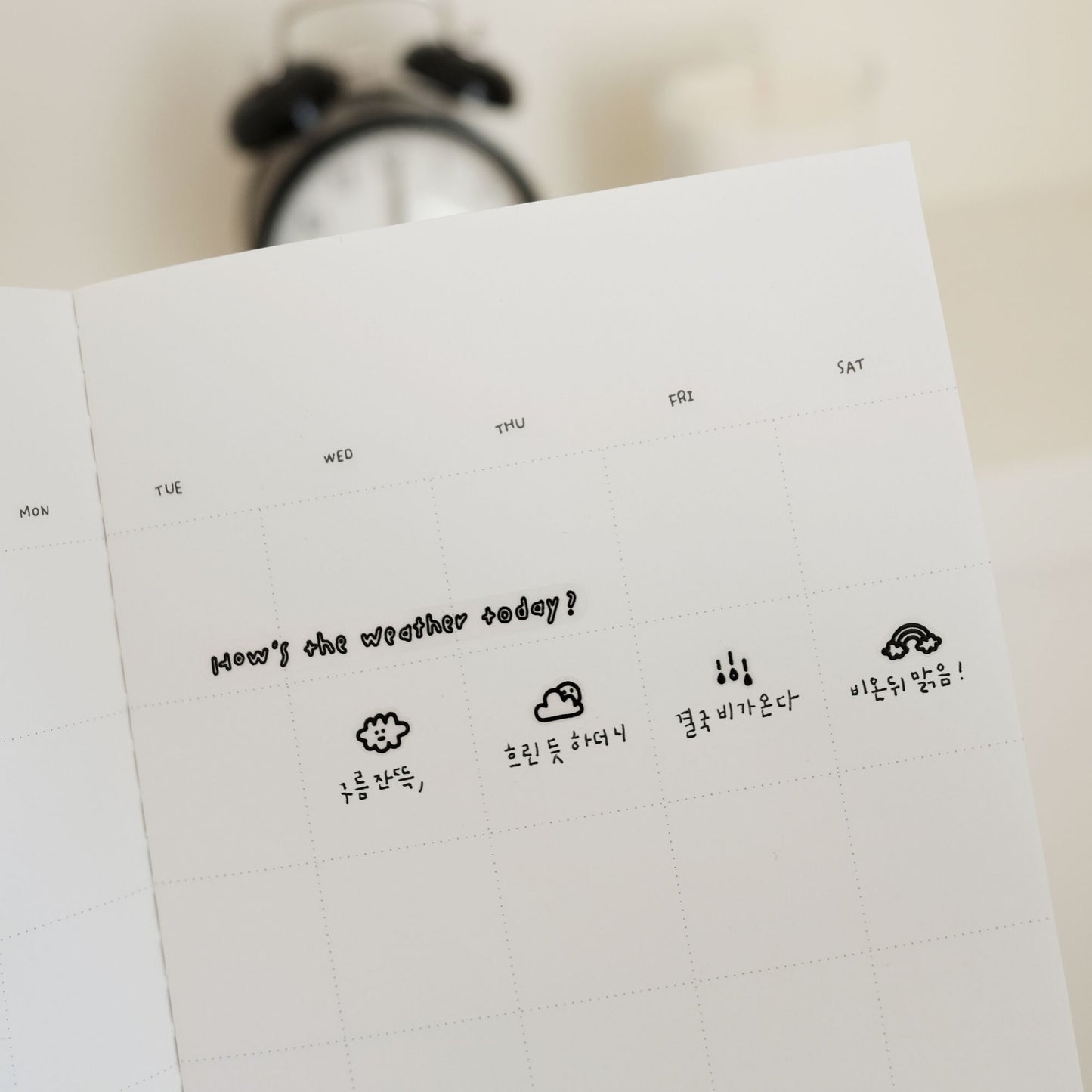Suatelier Mini Series weather icon sticker sheet with sun, rain, clouds and storm icons for planners and journaling