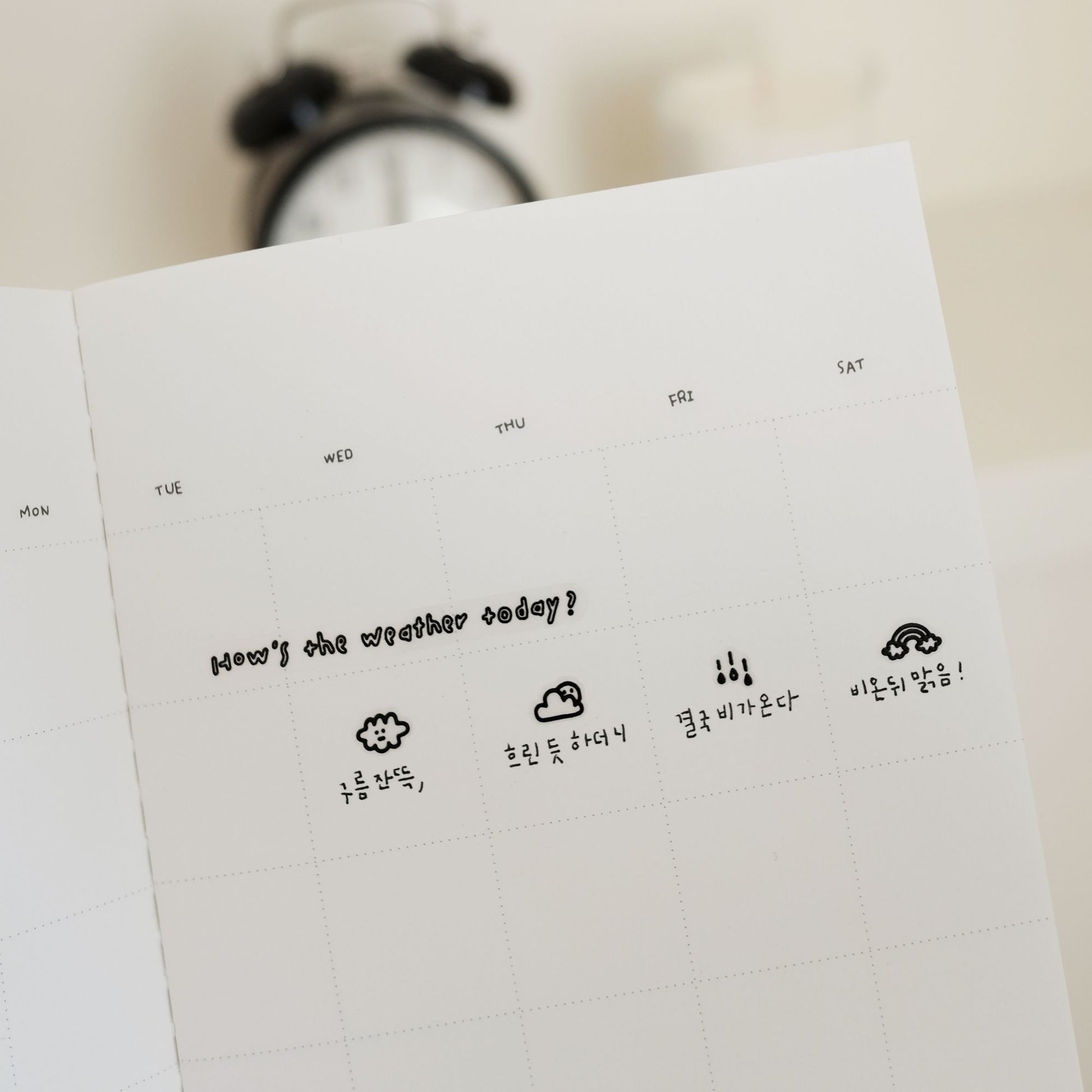 Suatelier Mini Series weather icon sticker sheet with sun, rain, clouds and storm icons for planners and journaling