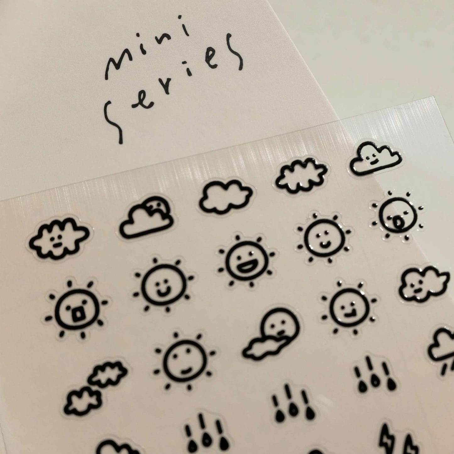 Suatelier Mini Series weather icon sticker sheet with sun, rain, clouds and storm icons for planners and journaling
