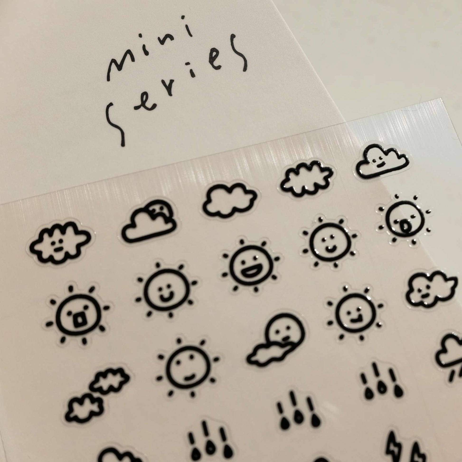 Suatelier Mini Series weather icon sticker sheet with sun, rain, clouds and storm icons for planners and journaling