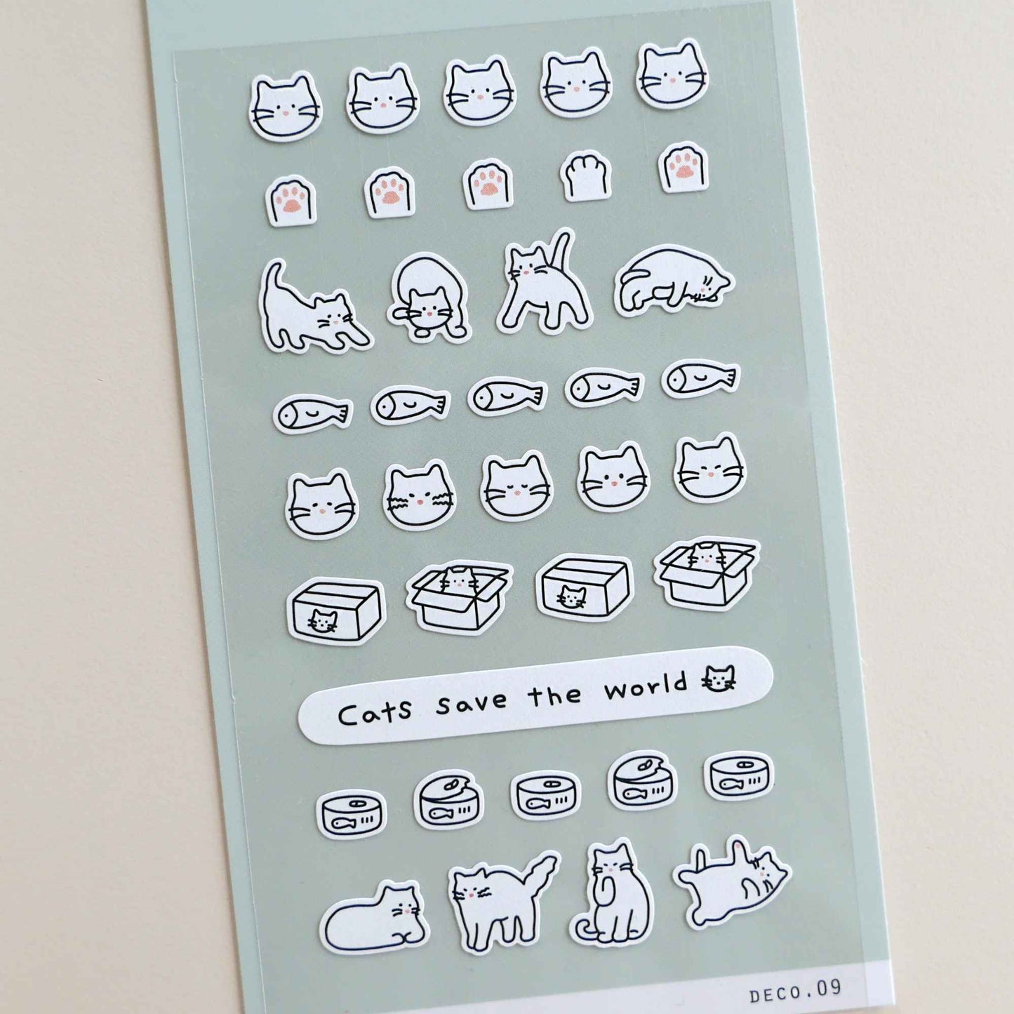 Suatelier Mini Series cat icon sticker sheet with small cat faces, paws and playful cat illustrations for planners and journaling