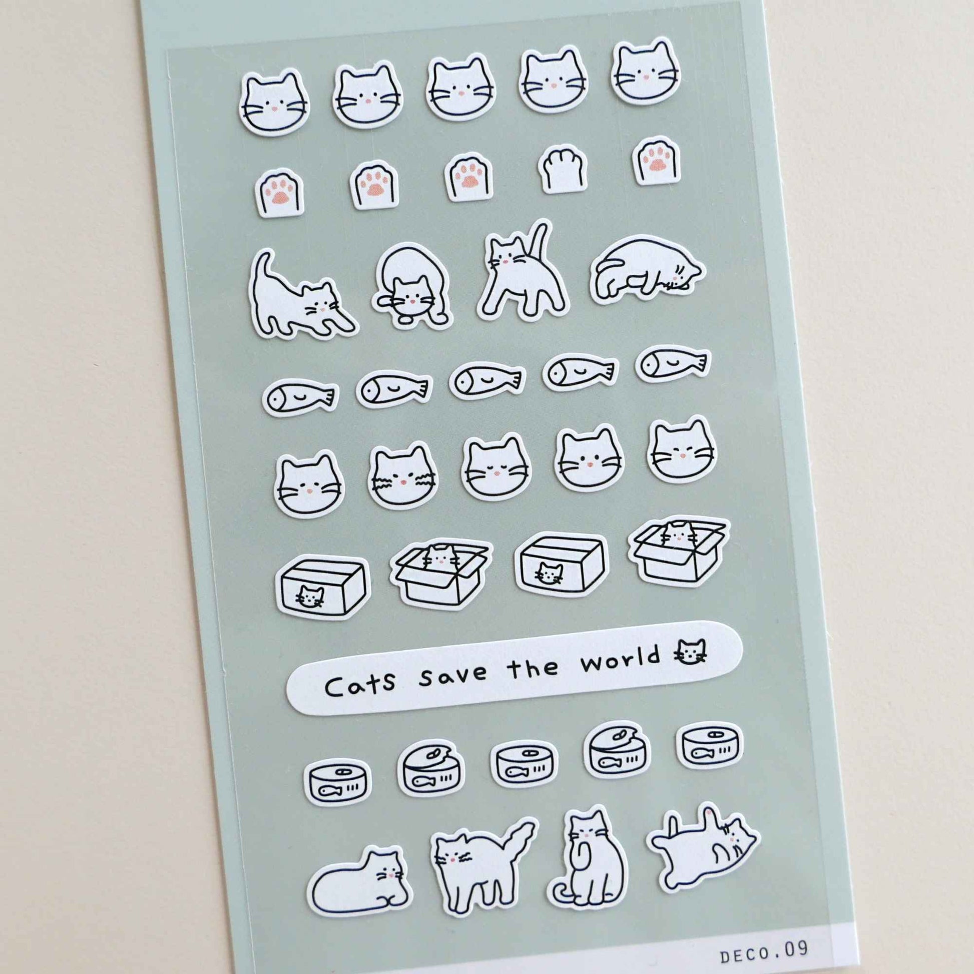 Suatelier Mini Series cat icon sticker sheet with small cat faces, paws and playful cat illustrations for planners and journaling