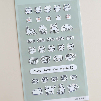 Suatelier Mini Series cat icon sticker sheet with small cat faces, paws and playful cat illustrations for planners and journaling