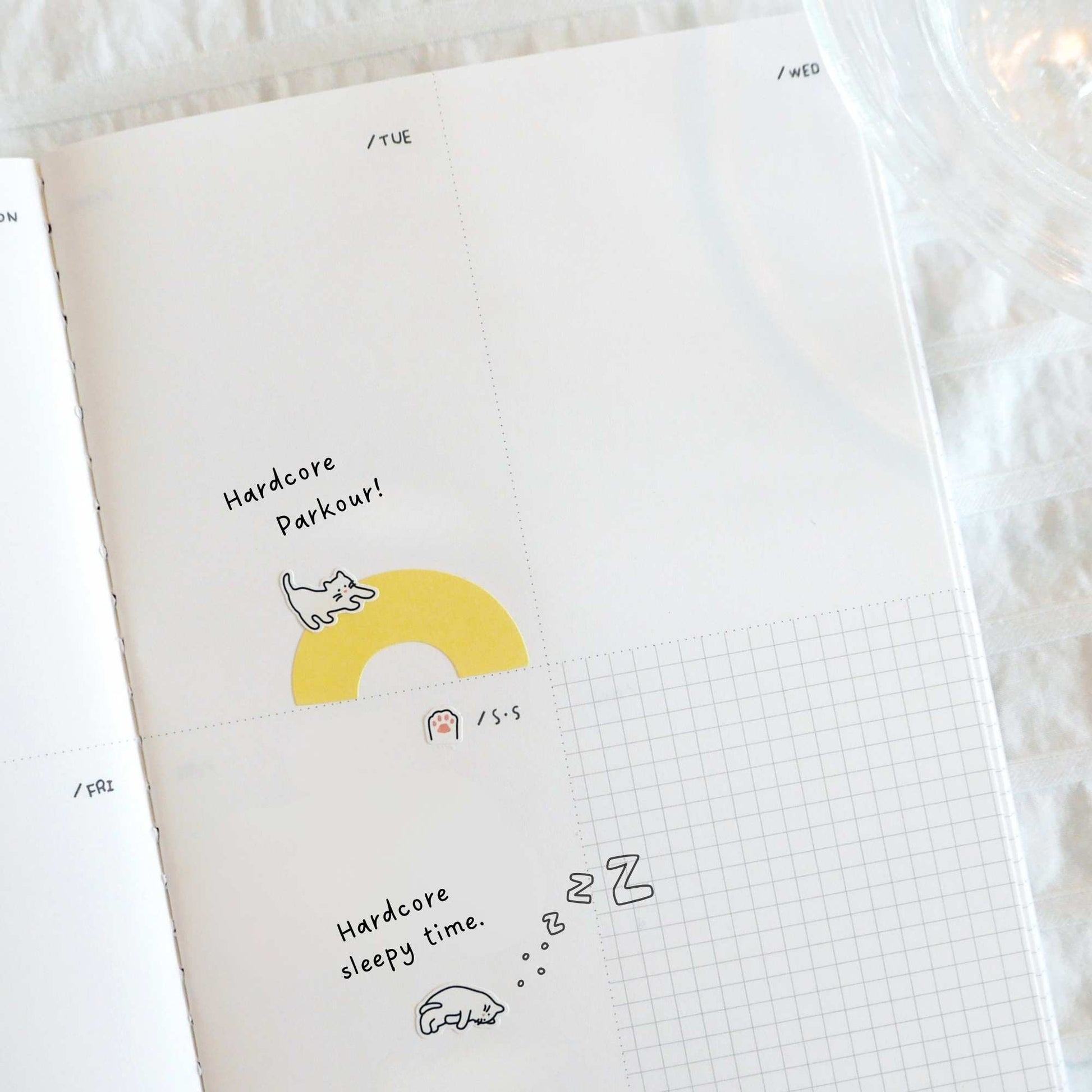 Suatelier Mini Series cat icon sticker sheet with small cat faces, paws and playful cat illustrations for planners and journaling