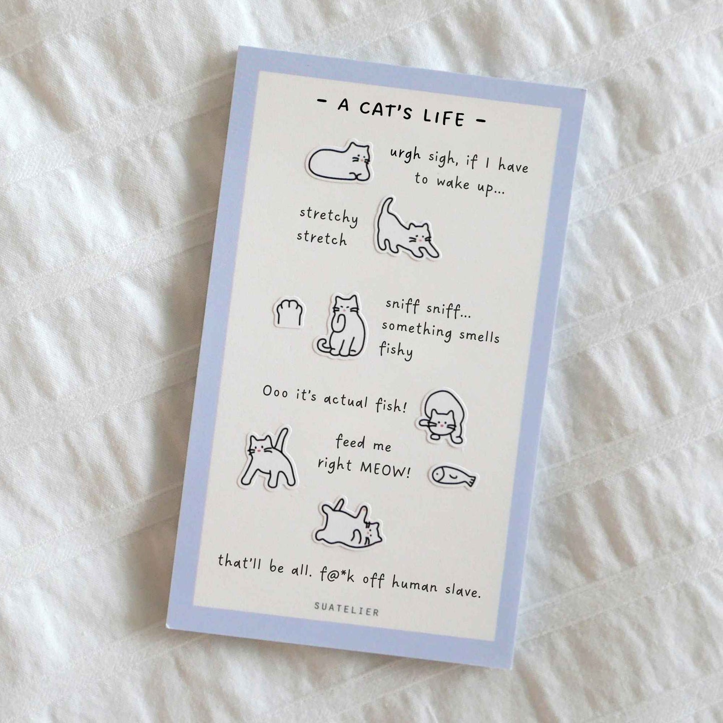 Suatelier Mini Series cat icon sticker sheet with small cat faces, paws and playful cat illustrations for planners and journaling