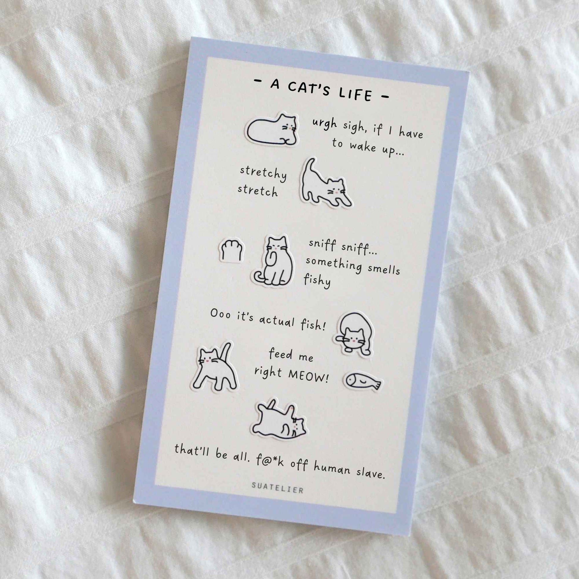 Suatelier Mini Series cat icon sticker sheet with small cat faces, paws and playful cat illustrations for planners and journaling
