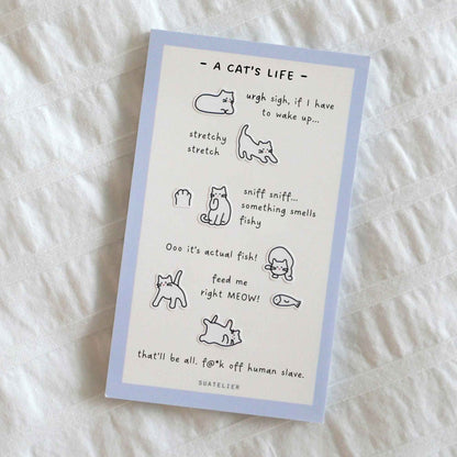 Suatelier Mini Series cat icon sticker sheet with small cat faces, paws and playful cat illustrations for planners and journaling