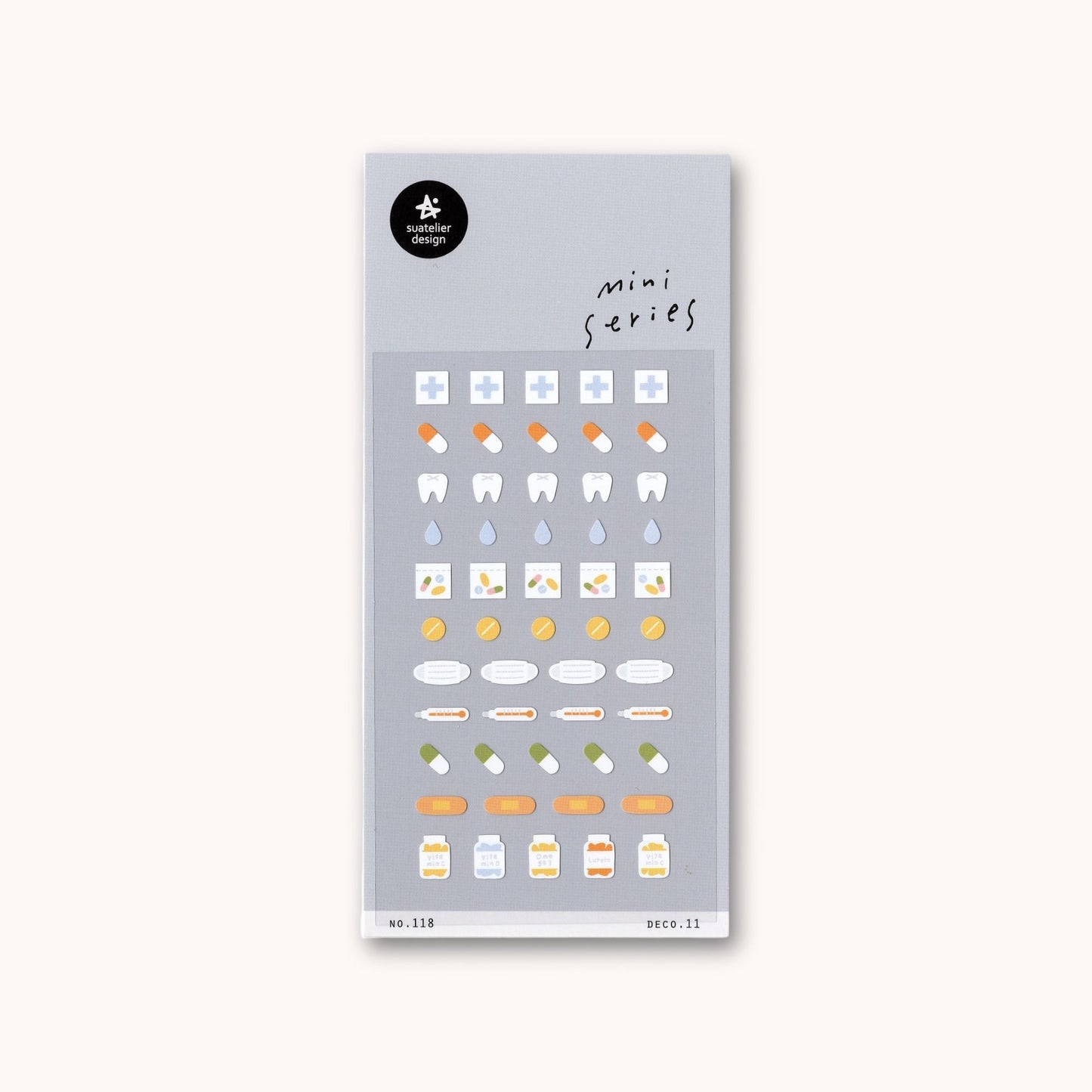 Suatelier Mini Series health icon sticker sheet with pills, plasters, drops and medical icons for planners and journaling
