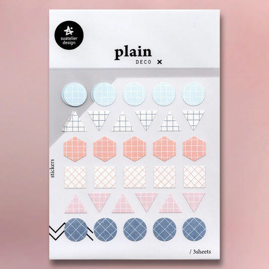 Suatelier Plain Deco Masking Stickers Plain.07 set with 3 sheets of soft-toned washi-style stickers