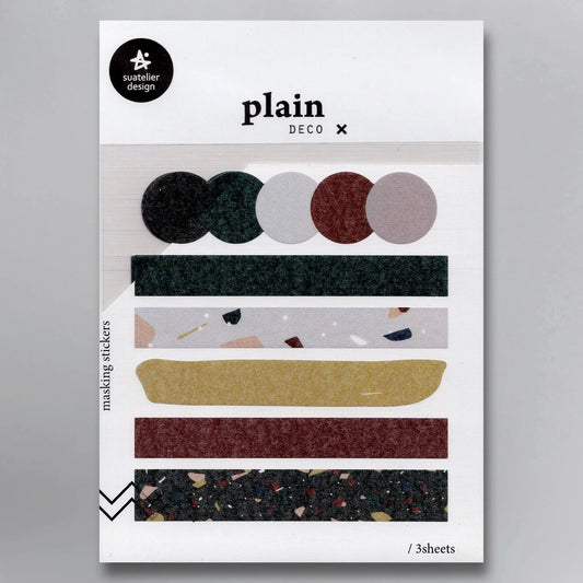 Suatelier Plain Deco Masking Stickers Plain.31 set with 3 sheets of colorful washi-style stickers