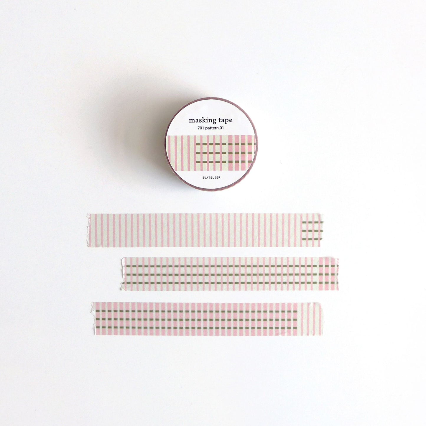 Suatelier Washi Tape 701 Pattern 01 pink plaid and stripe design 15mm x 7m decorative paper tape