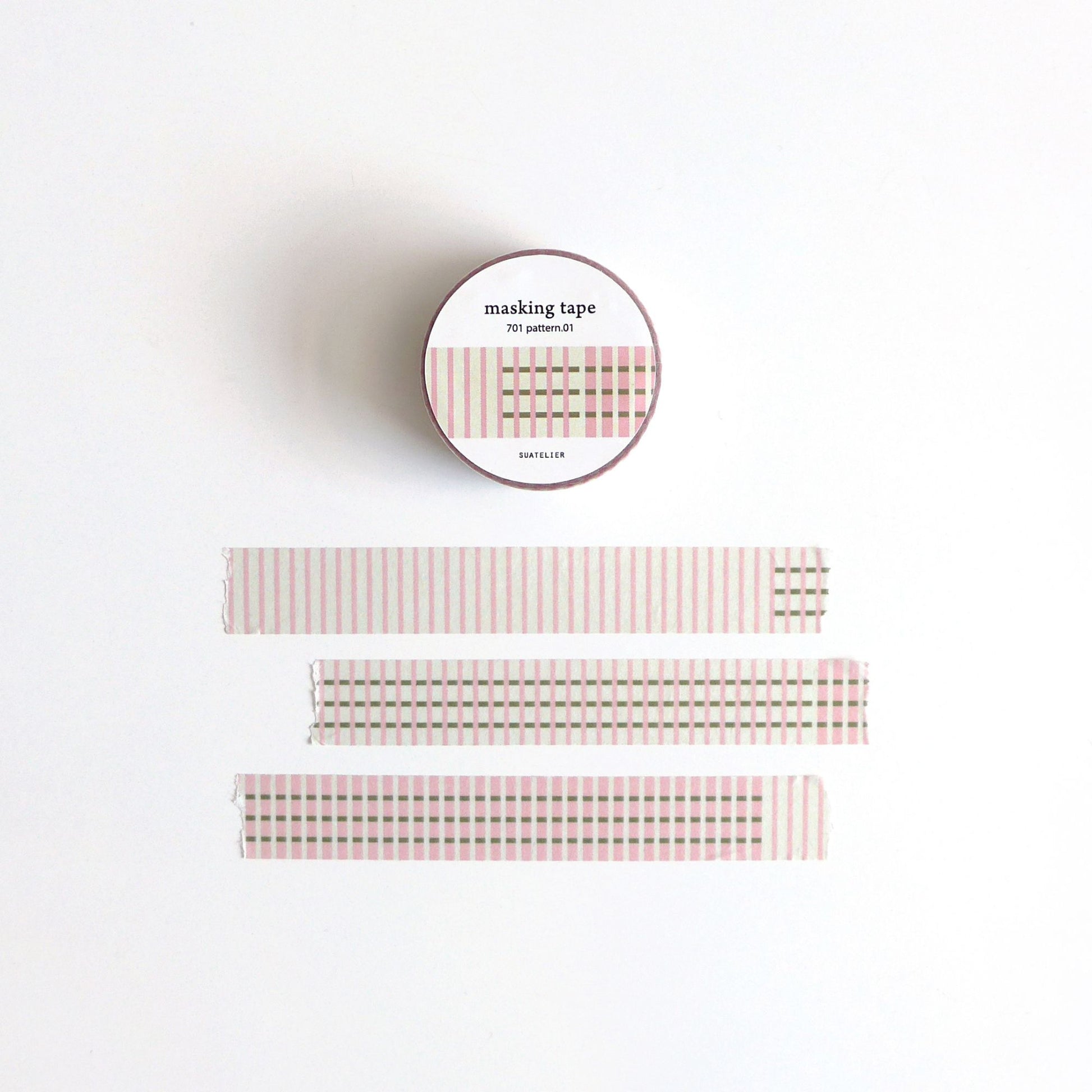 Suatelier Washi Tape 701 Pattern 01 pink plaid and stripe design 15mm x 7m decorative paper tape