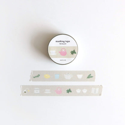 Suatelier Washi Tape 704 Illust 01 tea and kitchen illustration design 15mm x 7m decorative paper tape