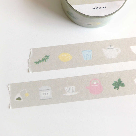 Suatelier Washi Tape 704 Illust 01 tea and kitchen illustration design 15mm x 7m decorative paper tape