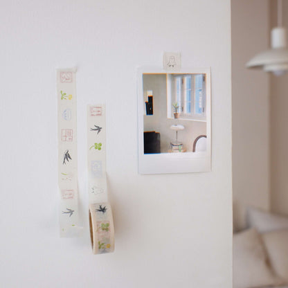 Suatelier Washi Tape 708 Illust 05 bird clover ghost and vintage stamp illustration 15mm x 7m decorative paper tape