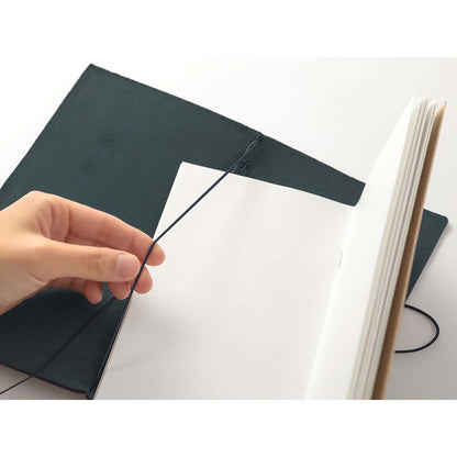 TRAVELER’S notebook Blue Regular Size leather cover by TRAVELER’S Company with blank refill, cotton bag and spare band